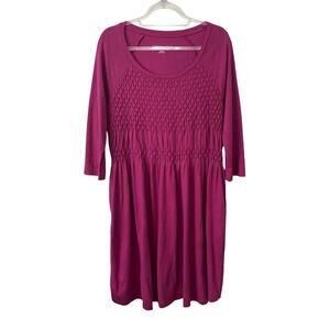 Soft Surroundings Womens Midi Dress M Pullover Smocked Cotton Modal Knit Pockets